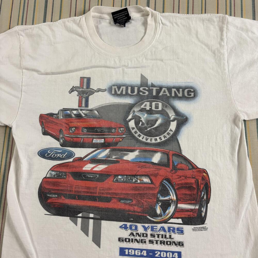 Vintage Ford Mustang 40th Anniversary Shirt Mens Medium White Graphic 2004 EC